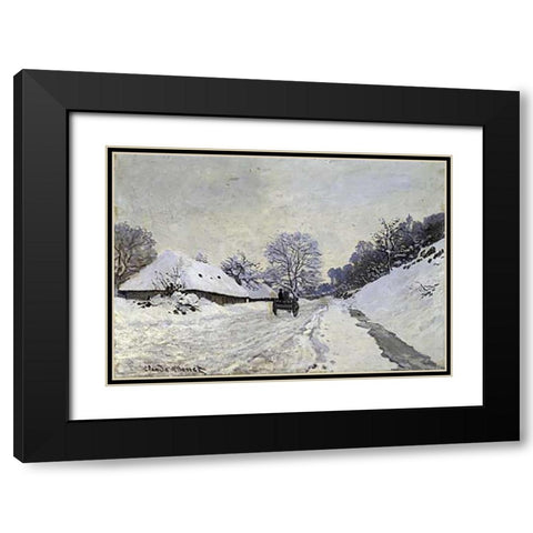 Snow-Covered Road at Honfleur Black Modern Wood Framed Art Print with Double Matting by Monet, Claude