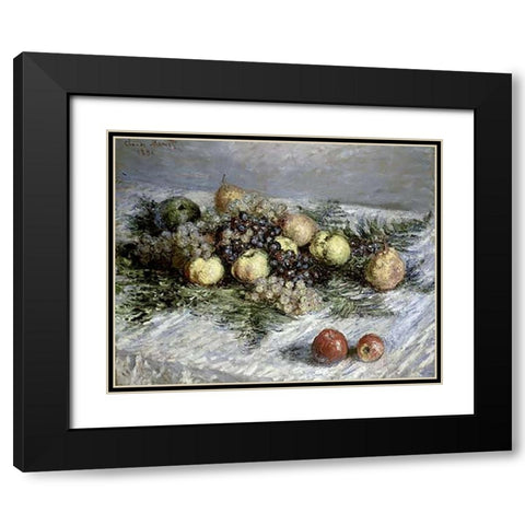 Still Life with Pears and Grapes Black Modern Wood Framed Art Print with Double Matting by Monet, Claude