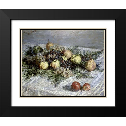 Still Life with Pears and Grapes Black Modern Wood Framed Art Print with Double Matting by Monet, Claude