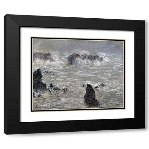 Storm Off the Coast of Belle Isle Black Modern Wood Framed Art Print with Double Matting by Monet, Claude