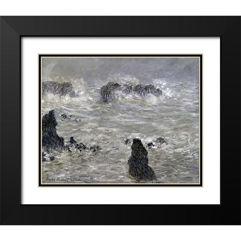 Storm Off the Coast of Belle Isle Black Modern Wood Framed Art Print with Double Matting by Monet, Claude
