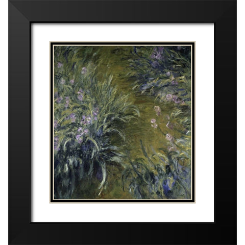 The Path Through the Irises Black Modern Wood Framed Art Print with Double Matting by Monet, Claude