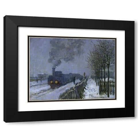 Train in the Snow, 1875 Black Modern Wood Framed Art Print with Double Matting by Monet, Claude