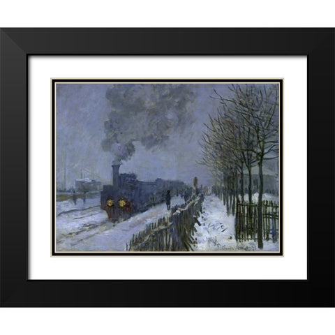 Train in the Snow, 1875 Black Modern Wood Framed Art Print with Double Matting by Monet, Claude
