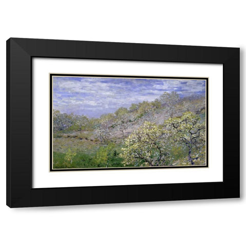 Trees in Bloom - Arbres en fleurs Black Modern Wood Framed Art Print with Double Matting by Monet, Claude