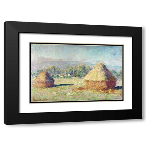 Two Haystacks Black Modern Wood Framed Art Print with Double Matting by Monet, Claude