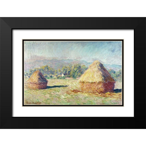 Two Haystacks Black Modern Wood Framed Art Print with Double Matting by Monet, Claude
