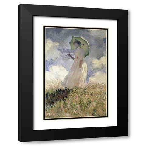Woman with a Parasol Turned to the Left, 1886 Black Modern Wood Framed Art Print with Double Matting by Monet, Claude
