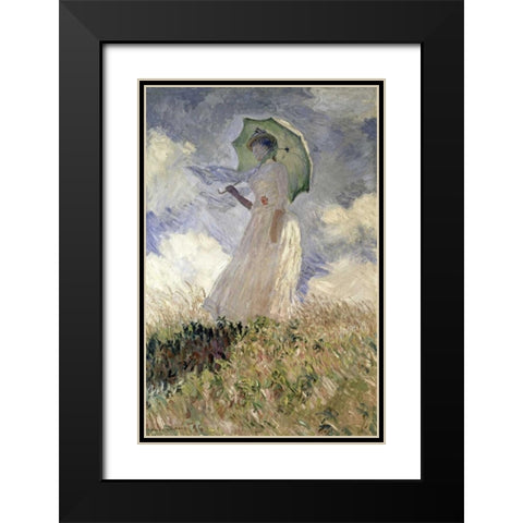Woman with a Parasol Turned to the Left, 1886 Black Modern Wood Framed Art Print with Double Matting by Monet, Claude