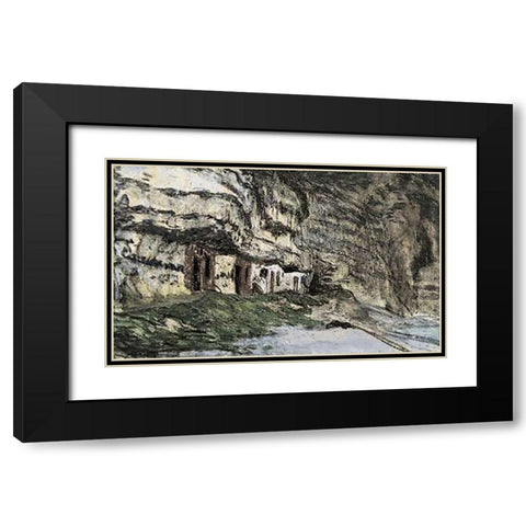 Yport Black Modern Wood Framed Art Print with Double Matting by Monet, Claude