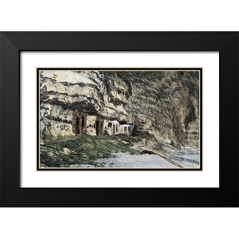 Yport Black Modern Wood Framed Art Print with Double Matting by Monet, Claude