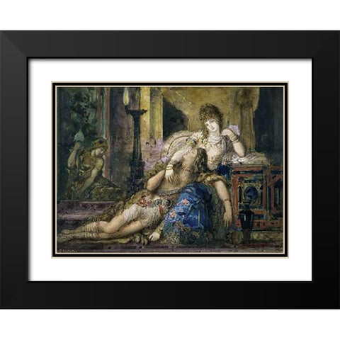 Samson and Delilah Black Modern Wood Framed Art Print with Double Matting by Moreau, Gustave