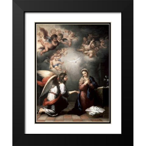 Annunciation Black Modern Wood Framed Art Print with Double Matting by Murillo, Bartolome Esteban