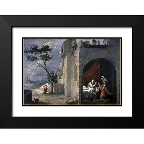Isaac Blesses Jacob Black Modern Wood Framed Art Print with Double Matting by Murillo, Bartolome Esteban