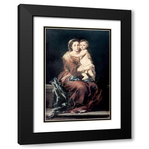 Madonna and The Rosary #1 Black Modern Wood Framed Art Print with Double Matting by Murillo, Bartolome Esteban