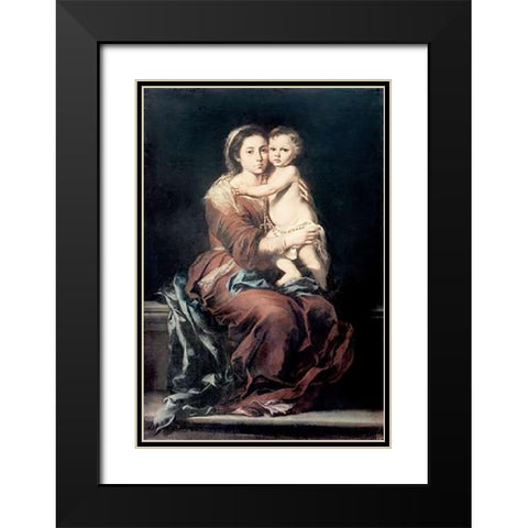 Madonna and The Rosary #1 Black Modern Wood Framed Art Print with Double Matting by Murillo, Bartolome Esteban