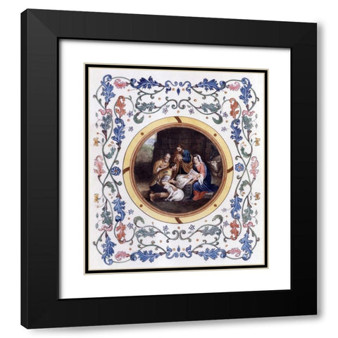 Nativity With Illuminated Border Black Modern Wood Framed Art Print with Double Matting by Murillo, Bartolome Esteban