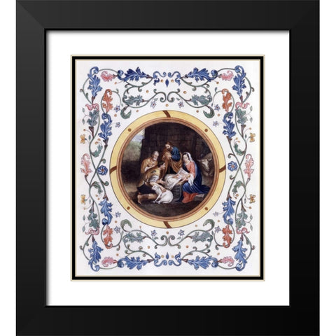 Nativity With Illuminated Border Black Modern Wood Framed Art Print with Double Matting by Murillo, Bartolome Esteban