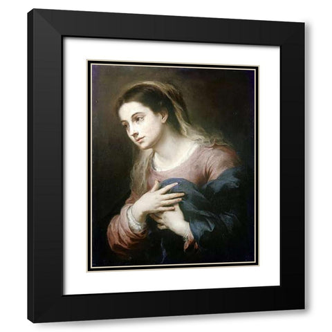 Virgin of The Annunciation Black Modern Wood Framed Art Print with Double Matting by Murillo, Bartolome Esteban