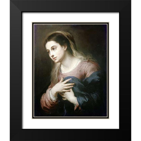 Virgin of The Annunciation Black Modern Wood Framed Art Print with Double Matting by Murillo, Bartolome Esteban
