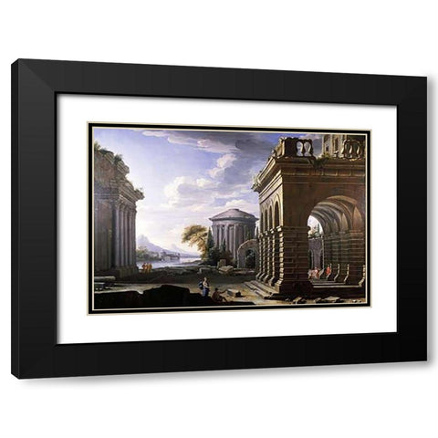 Architectural Study Black Modern Wood Framed Art Print with Double Matting by Panini, Giovanni Paolo