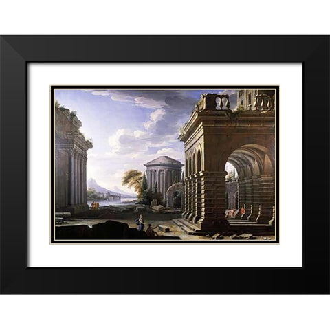 Architectural Study Black Modern Wood Framed Art Print with Double Matting by Panini, Giovanni Paolo
