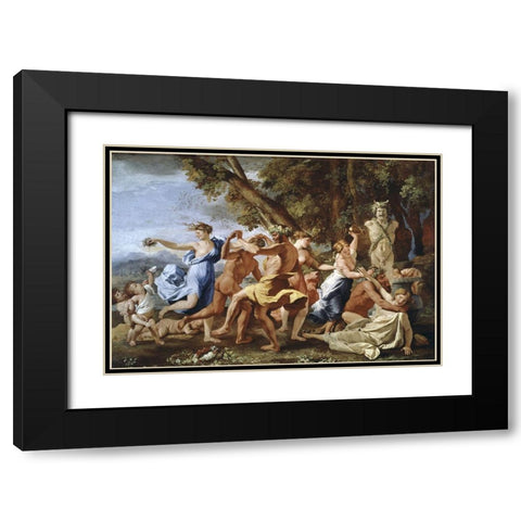 Bacchanalian Revel Black Modern Wood Framed Art Print with Double Matting by Poussin, Nicolas