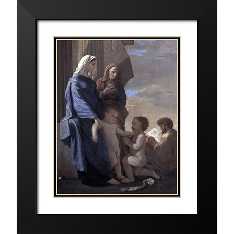 Holy Family Black Modern Wood Framed Art Print with Double Matting by Poussin, Nicolas