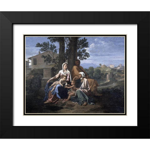 Holy Family In a Landscape Black Modern Wood Framed Art Print with Double Matting by Poussin, Nicolas