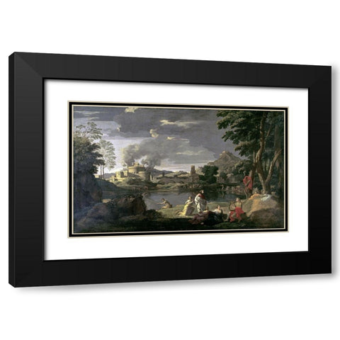 Orpheus and Eurydice Black Modern Wood Framed Art Print with Double Matting by Poussin, Nicolas