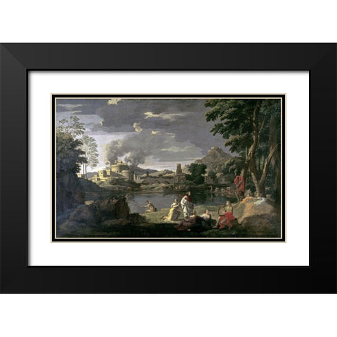 Orpheus and Eurydice Black Modern Wood Framed Art Print with Double Matting by Poussin, Nicolas
