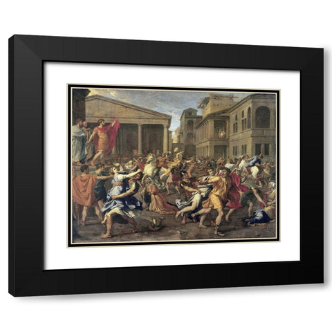 Rape of The Sabines Black Modern Wood Framed Art Print with Double Matting by Poussin, Nicolas