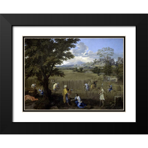 Summer, or Ruth and Boaz Black Modern Wood Framed Art Print with Double Matting by Poussin, Nicolas