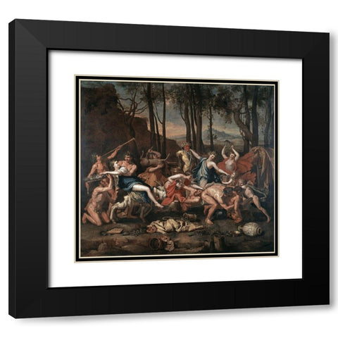 Triumph of Pan Black Modern Wood Framed Art Print with Double Matting by Poussin, Nicolas