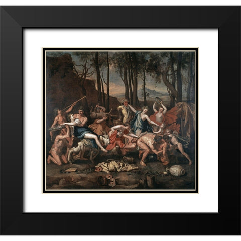 Triumph of Pan Black Modern Wood Framed Art Print with Double Matting by Poussin, Nicolas