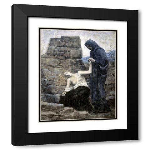 The Compassion Black Modern Wood Framed Art Print with Double Matting by Puvis de Chavannes, Pierre