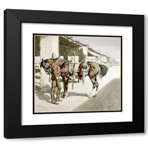 A Rural Guard - Mexico Black Modern Wood Framed Art Print with Double Matting by Remington, Frederic