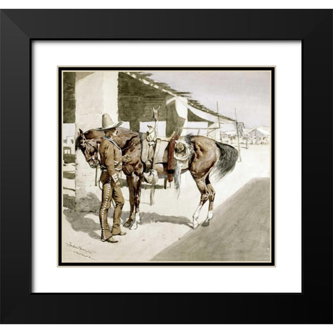 A Rural Guard - Mexico Black Modern Wood Framed Art Print with Double Matting by Remington, Frederic