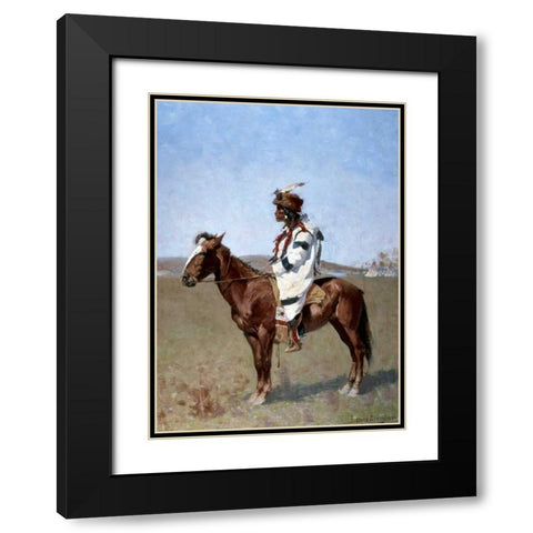 Blackfoot Indian Black Modern Wood Framed Art Print with Double Matting by Remington, Frederic