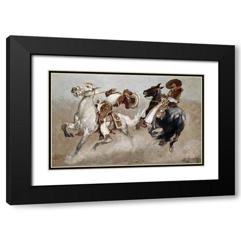 Cowboy Fun In Old Mexico Black Modern Wood Framed Art Print with Double Matting by Remington, Frederic
