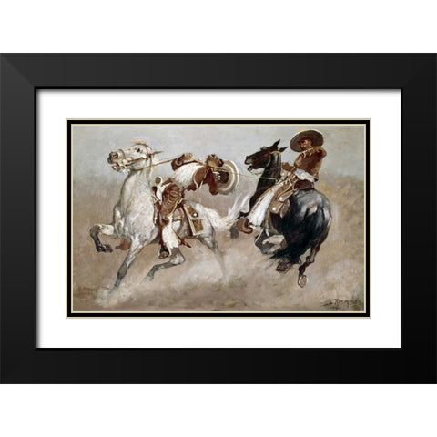 Cowboy Fun In Old Mexico Black Modern Wood Framed Art Print with Double Matting by Remington, Frederic