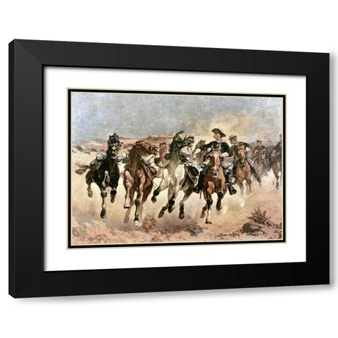 Dismounted: The 4th Troopers Moving Black Modern Wood Framed Art Print with Double Matting by Remington, Frederic