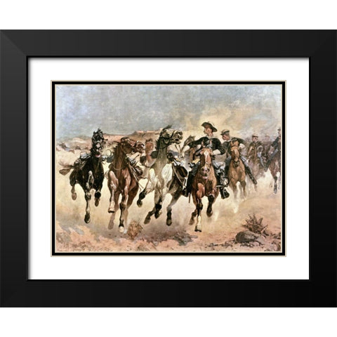 Dismounted: The 4th Troopers Moving Black Modern Wood Framed Art Print with Double Matting by Remington, Frederic