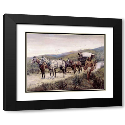 Halted Stagecoach Black Modern Wood Framed Art Print with Double Matting by Remington, Frederic