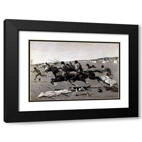 Indian Village Routed, Geronimo Fleeing From Camp Black Modern Wood Framed Art Print with Double Matting by Remington, Frederic