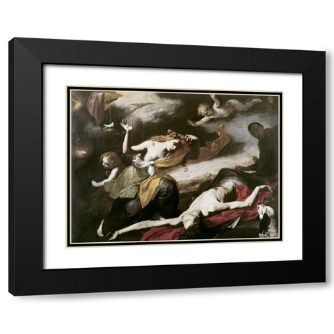Death of Adonis Black Modern Wood Framed Art Print with Double Matting by Ribera, Jusepe de