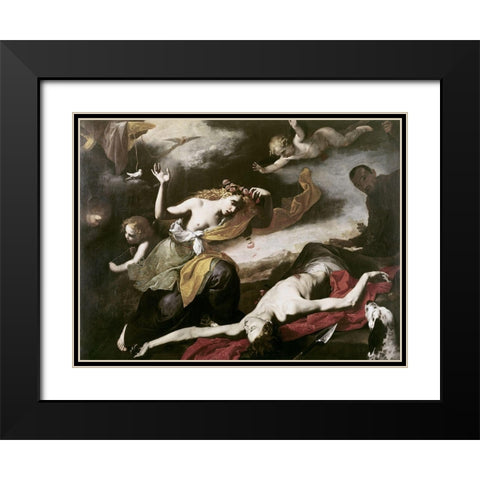 Death of Adonis Black Modern Wood Framed Art Print with Double Matting by Ribera, Jusepe de