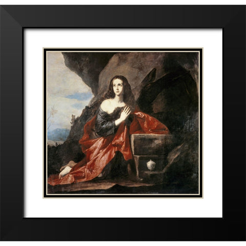 Mary Magdalene Black Modern Wood Framed Art Print with Double Matting by Ribera, Jusepe de