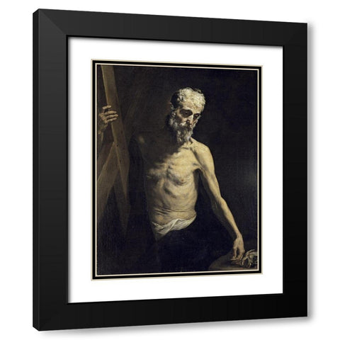 Saint Andrew The Apostle Black Modern Wood Framed Art Print with Double Matting by Ribera, Jusepe de
