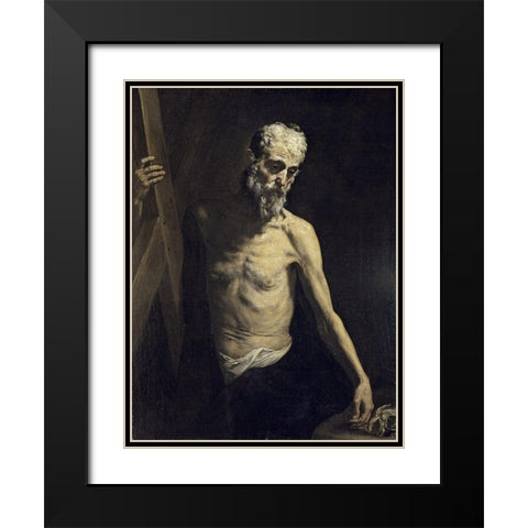 Saint Andrew The Apostle Black Modern Wood Framed Art Print with Double Matting by Ribera, Jusepe de